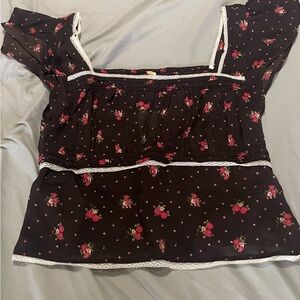 Free People Floral Black and Pink Women's Top